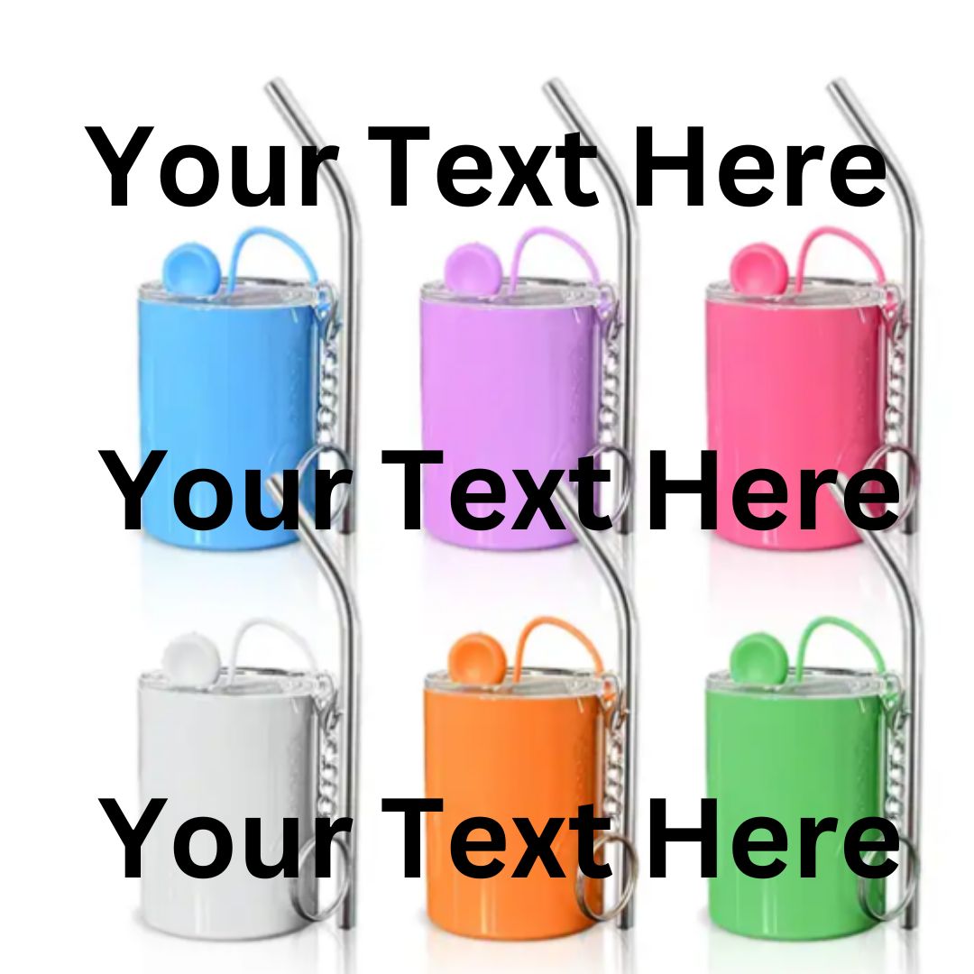 3oz Personalized Mini Shot Glass Keychain Tumbler w/Steel Straw